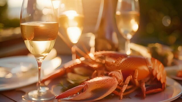 A lavish seafood feast served on a sundrenched terrace complete with fresh lobster and chilled champagne.
