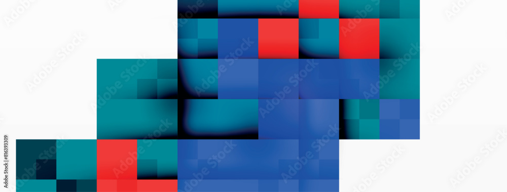 Aufkleber a vibrant blue and red checkered pattern on a white background. the symmetry of the rectangles creat