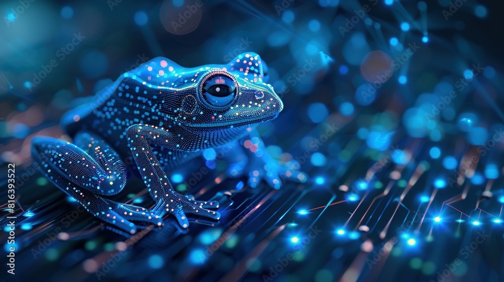 Wall mural big data visualization. a digital frog in flow information. information aesthetic design. generative