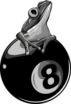 recommend clip art: vector illustration of Monochrome frog on 8 Ball Billards Pool Game Black