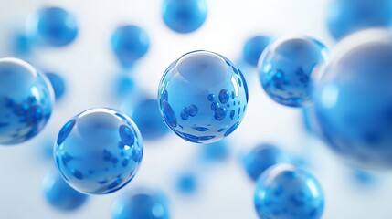 An abstract geometric background with blue 3d spheres and simple white background.