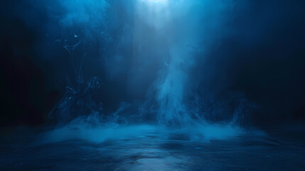 Dark blue background with mist and smoke