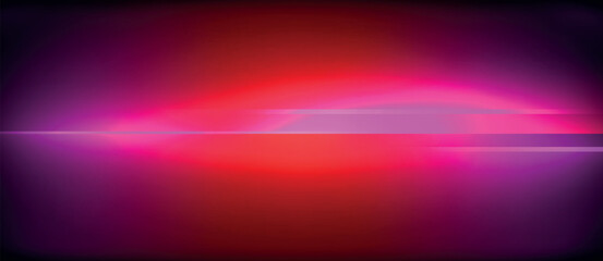 A vibrant purple and red light illuminates the dark sky, creating a mesmerizing blend of colors against the calm darkness of the horizon