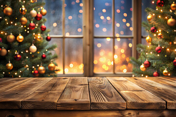 Christmas background with light spots, bokeh window