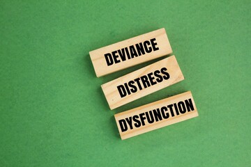 wood with the words Dysfunction, distress (or impairment), and deviance. Mental disorders are hard to define