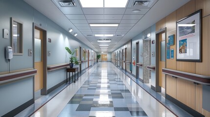 Interior and corridors of ambulance hospital and clinic viewed