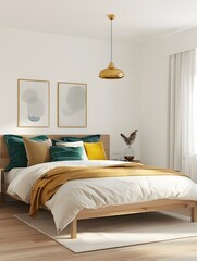 Modern Bright Bedroom A ScandinavianInspired Space Brimming with Vibrant Accents and Soothing Energy