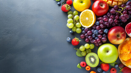 Vibrant Assorted Fruits with Background Design and Text Space