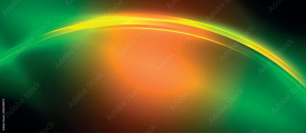 Poster a vibrant green and orange rainbow pops against the black background, creating a colorful and atmosp