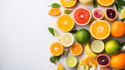 Assorted Fresh Citrus on Rustic Backdrop with Space for Text