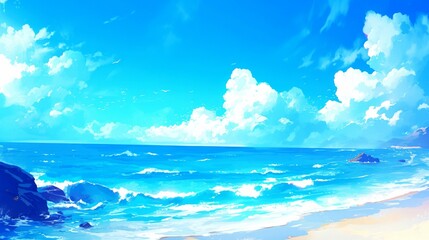Obraz premium landscape beach style drawing anime background