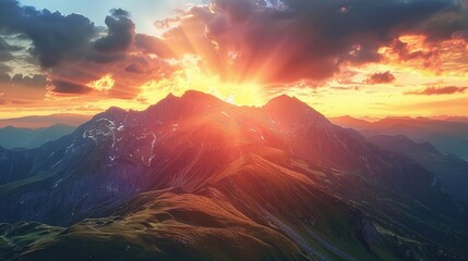 Majestic Mountain Range at Sunset and Sunrise with Dramatic Skies