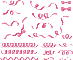 ピンク色のくるくるしたリボンのイラストセット