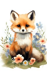 Fototapeta premium Cute pop animal flat design front view garden theme water color Analogous Color Scheme