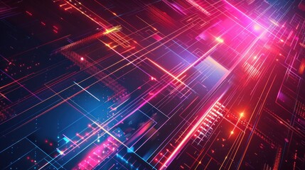 Obraz premium A colorful, abstract image of a cityscape with bright lights and lines. Scene is energetic and futuristic