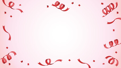 くるっとした赤いリボンと紙吹雪の背景フレーム枠