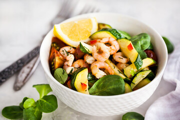 Shrimps and zucchini warm salad - delicious healthy food