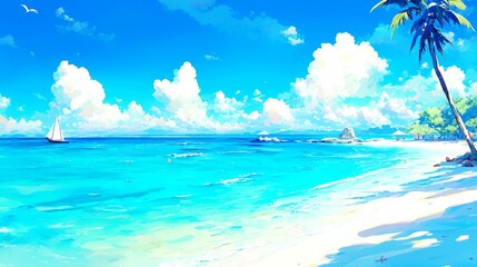 Fototapeta premium landscape beach style drawing anime background