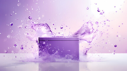 Purple box with water splashing on it, product display