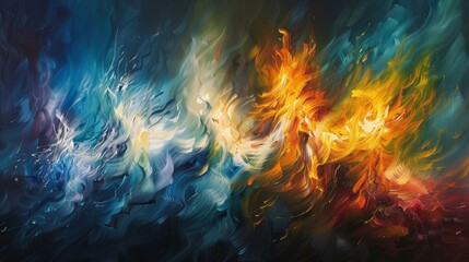 Fototapeta premium Explore a vibrant painting depicting a lively, actionfilled moment.