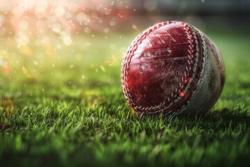 close up of cricket ball with copy space