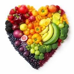 Colorful array of fruits and vegetables shaped like a heart, Ai Generated © CrazyJuke