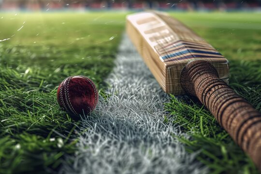 close up of cricket ball with copy space