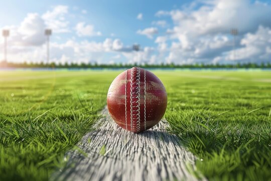 close up of cricket ball with copy space