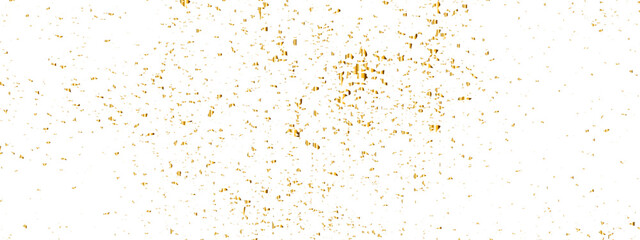 Abstract doted and confetti golden glitter and dust particles splatter on transparent background. Dust golden grunge background. Vector illustration.