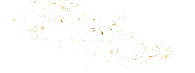Luxury gold sparkle confetti glitter and zigzag ribbon falling down on transparent background. Vector illustration.