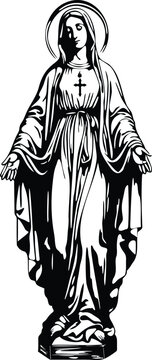 blessed virgin mary with open arms and closed eyes