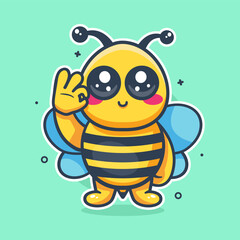 smiling bee animal character mascot with ok sign hand gesture isolated cartoon