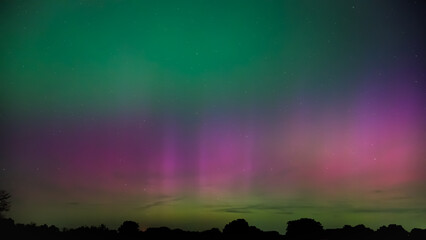 Colorful Northern Lights just after nightfall over rural Oklahoma sky on May 10th after a strong...