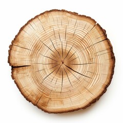 Closeup of a wooden cut texture, isolated on white, Ai Generated