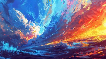 Explore a vibrant painting depicting a lively, actionfilled moment.