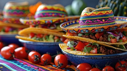 traditional mexican food. happy people celebrating cinco de mayo in backyard at sunny summer day.
