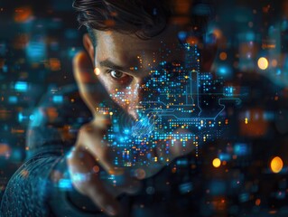 Male Engineer Touching Electronic Screen