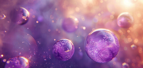 Majestic violet spheres glow in a hazy dreamscape, a royal allure.