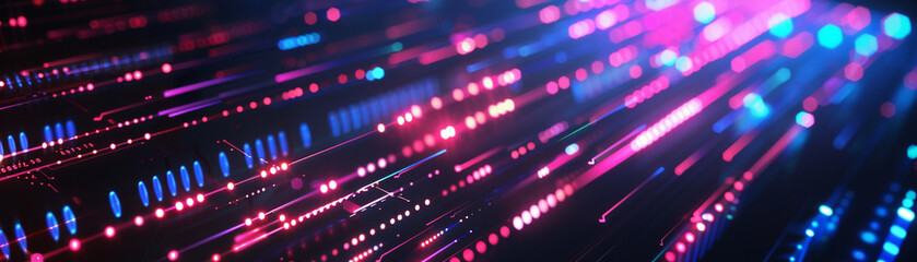 Colorful fiber optic cables transmitting data at high speed, glowing lines of information.
