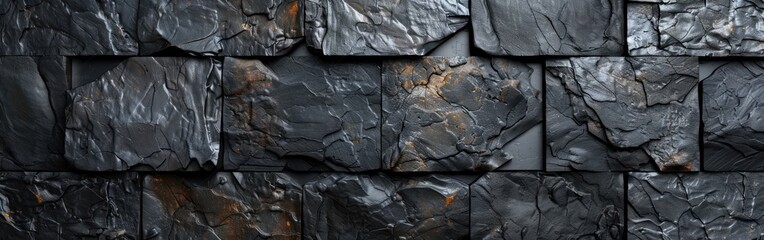Anthracite Stone Concrete Tiles Texture Background Panorama Banner - Long Black