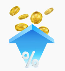 Money and interest rates up. Inflation or monetary percentage concept isolated on white background. Vector illustration file.