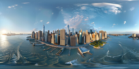 An aerial view of a large city on a body of water - Powered by Adobe