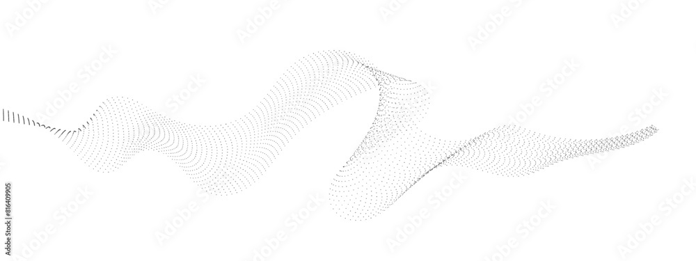 Poster abstract flowing dots particles wave curved lines on transparent background. black halftone gradient
