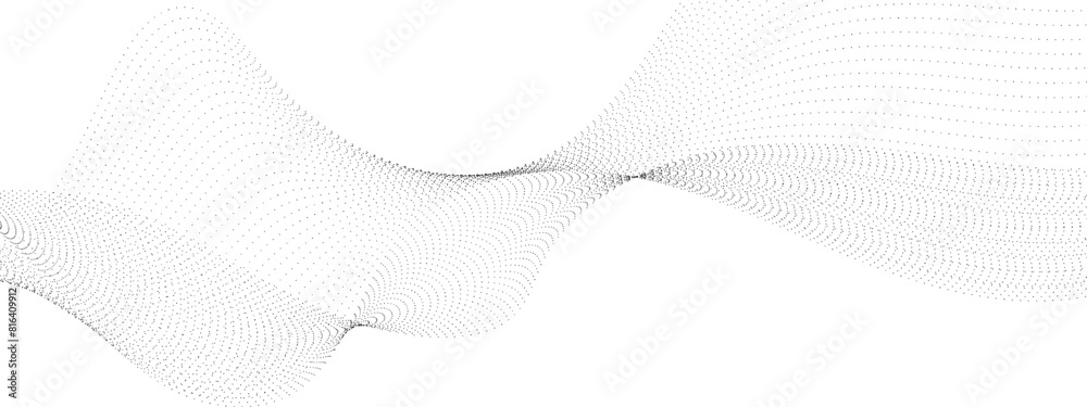 Poster flowing wavy dots particles wave pattern curve halftone gradient lines shape isolated on transparent