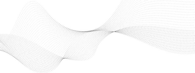Flowing wavy dots particles wave pattern curve halftone gradient lines shape isolated on transparent background. Digital future technology concept, science, banner, template, business, music. Vector