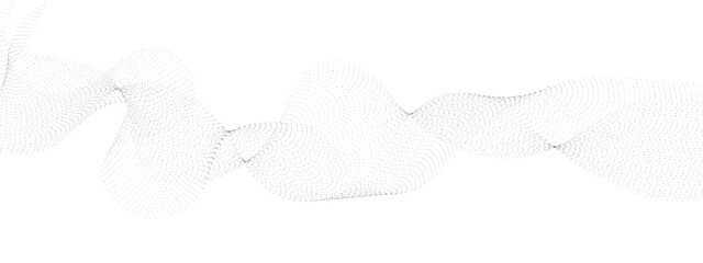 Flowing wave dot particles halftone pattern black gradient curve shape isolated on transparent background. Digital future technology concept, science, banner, business, music. Vector illustration.