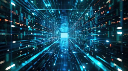 Digital data technology background with blue light, Digital cyber space, High speed internet digital data transfer, future technology