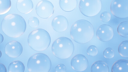 青背景に複数の水玉の背景素材。3D（横長）