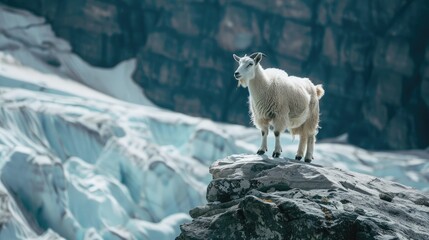 Fototapeta premium Goat Standing Atop Glacier in Montana s Mountain