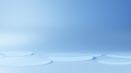 青色背景に円形のガラスが複数配置された背景素材。3D（横長）